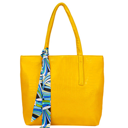 Croco Bloom Vegan Leather Tote Bag - Yellow