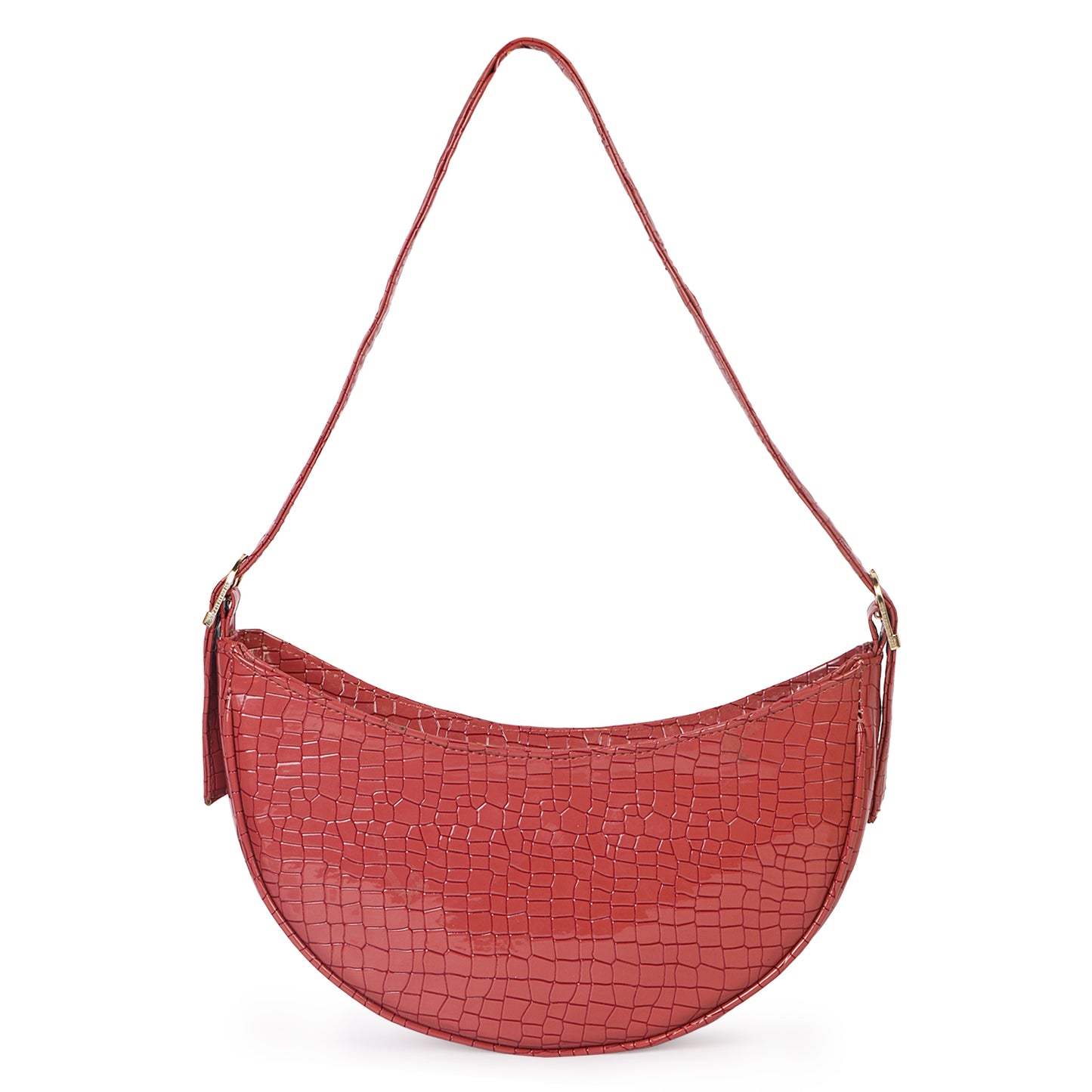 Crescent Moon Vegan Leather Snake Skin Shoulder Bag - Red