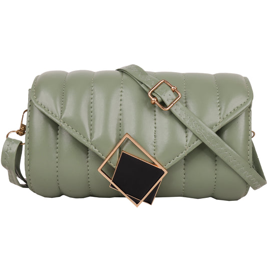 Princess Puffy Vegan Leather Quilted Sling Bag - Green