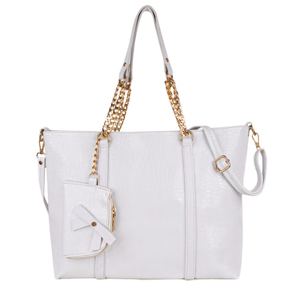 Callista Croco Vegan Leather Tote Bag with Money Pouch - White