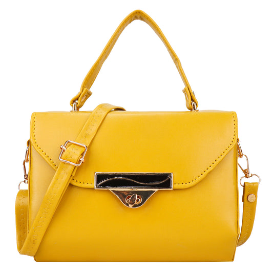 Madrid Vegan Leather Satchel Box Sling Bag - Yellow