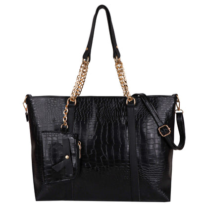 Callista Croco Vegan Leather Tote Bag with Money Pouch - Black