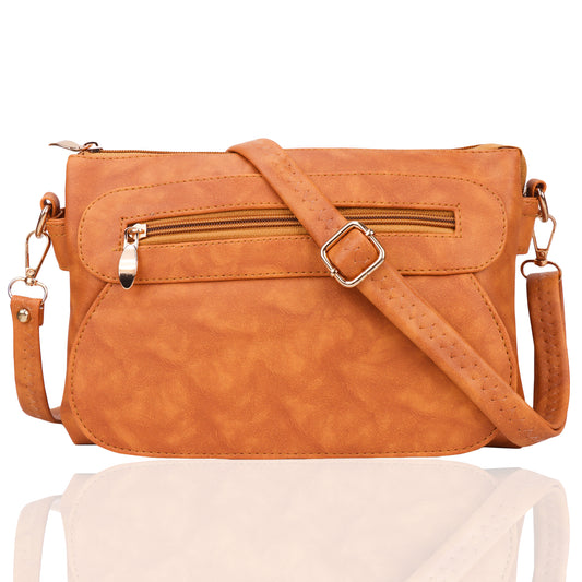 Florence Vegan Leather Suede Texture Sling Bag - Tan