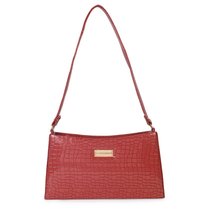 Princess Scarlet Vegan Leather Snake Skin Shoulder Bag - Red