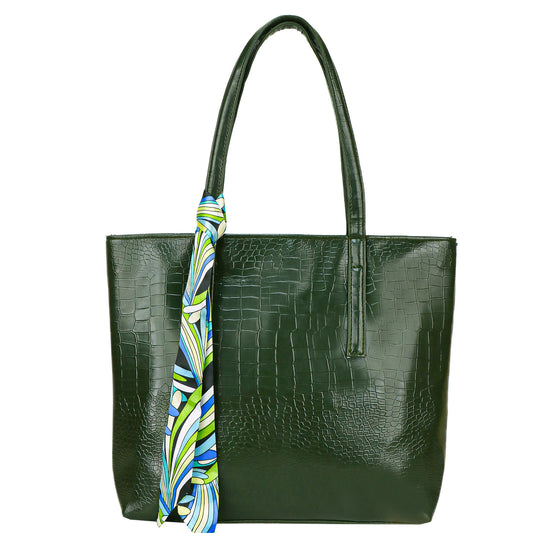 Croco Bloom Vegan Leather Tote Bag - Green