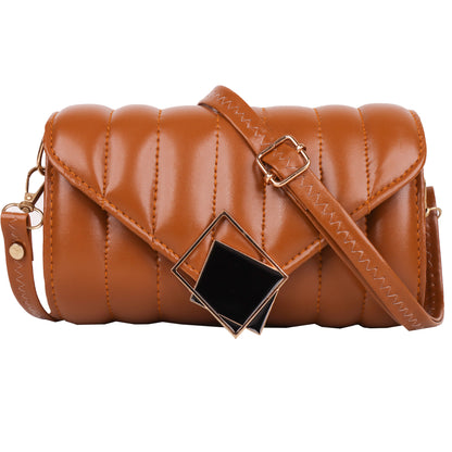 Princess Puffy Vegan Leather Quilted Sling Bag - Brown