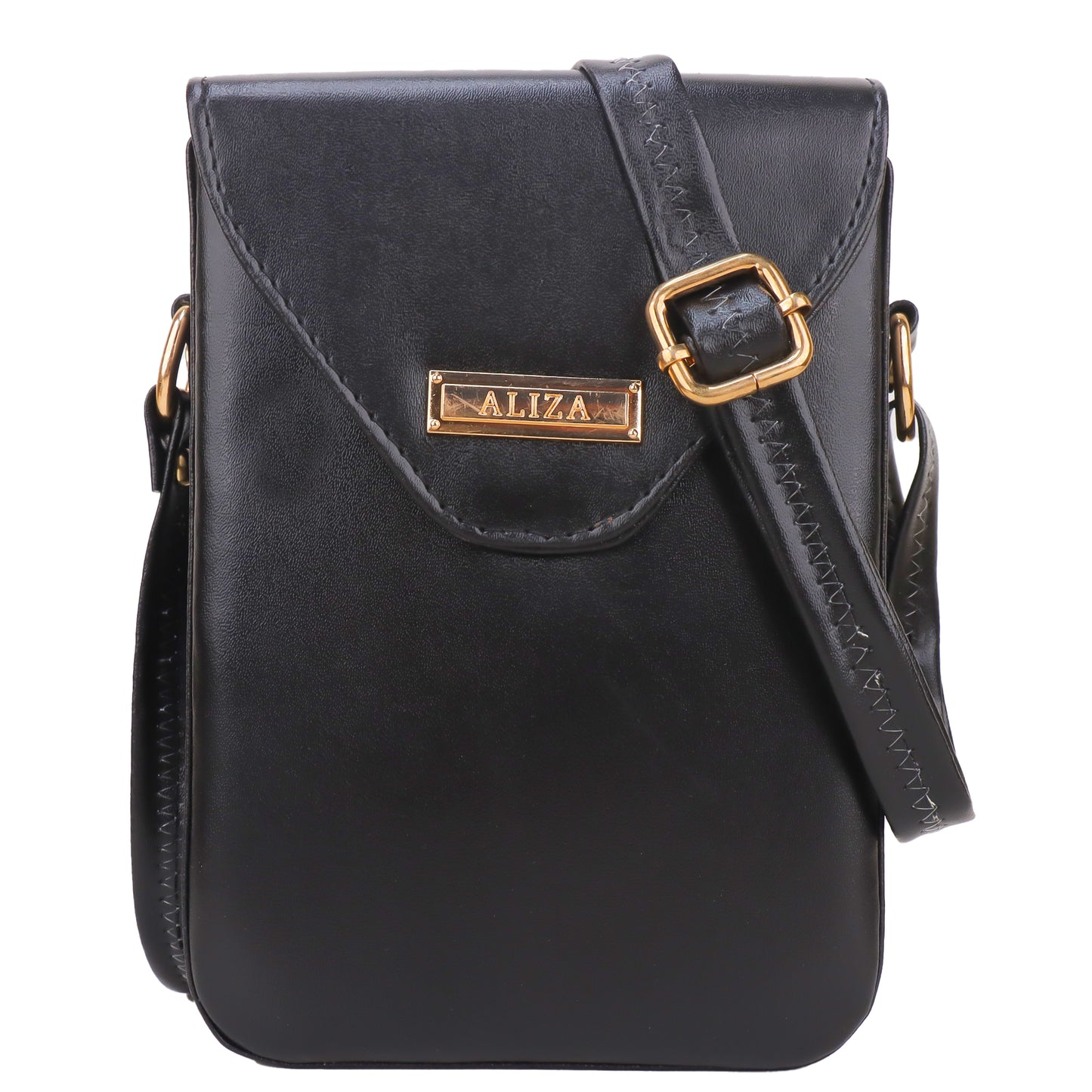 Miss Elona Vegan Leather Vertical Box Sling Messenger Bag - Black