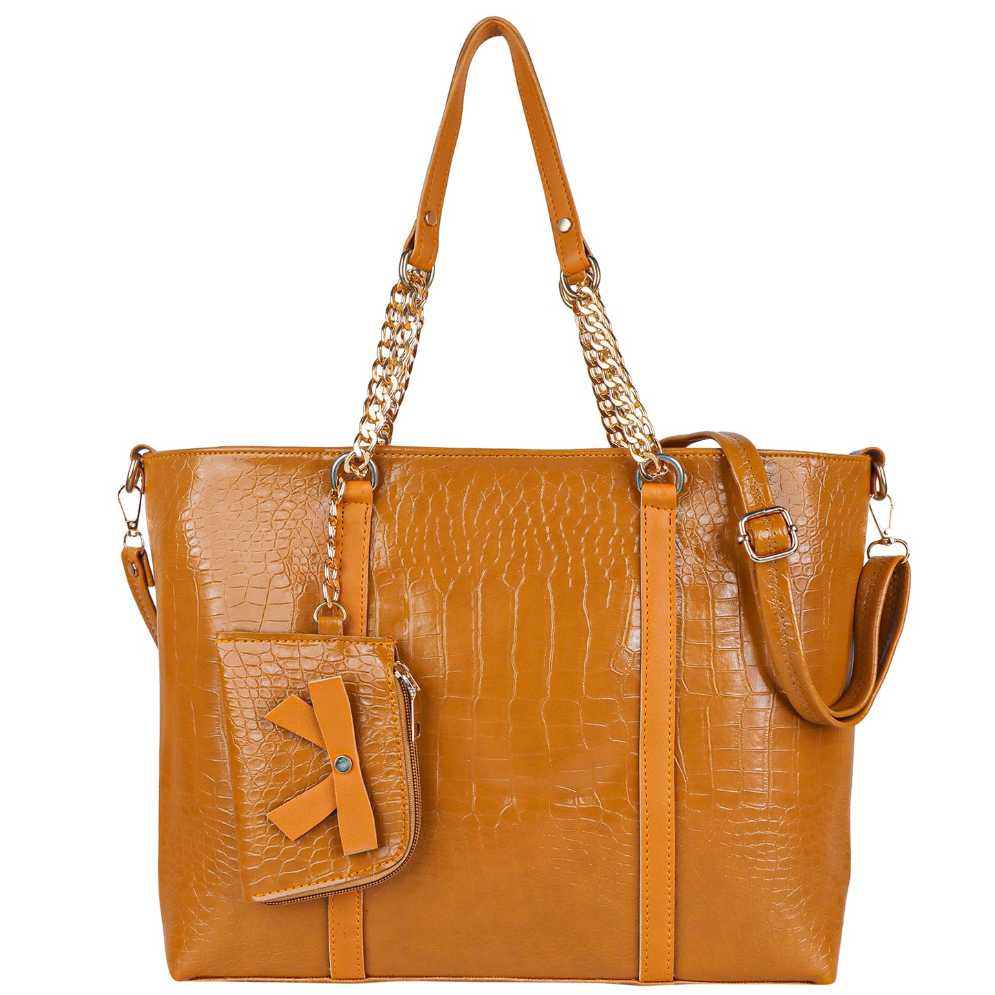 Callista Croco Vegan Leather Tote Bag with Money Pouch - Yellow