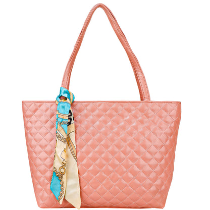 Blossom Vegan Leather Quilted Tote Bag - Peach