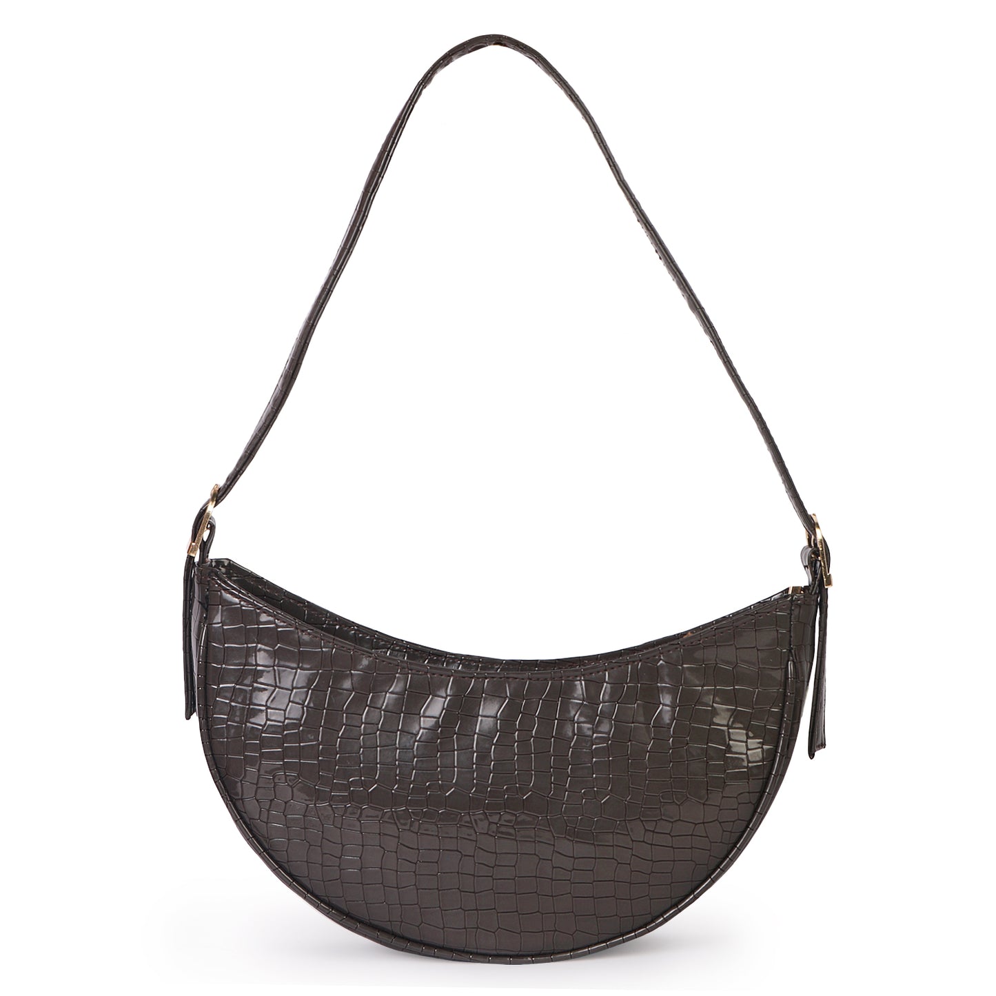 Crescent Moon Vegan Leather Snake Skin Shoulder Bag - Grey