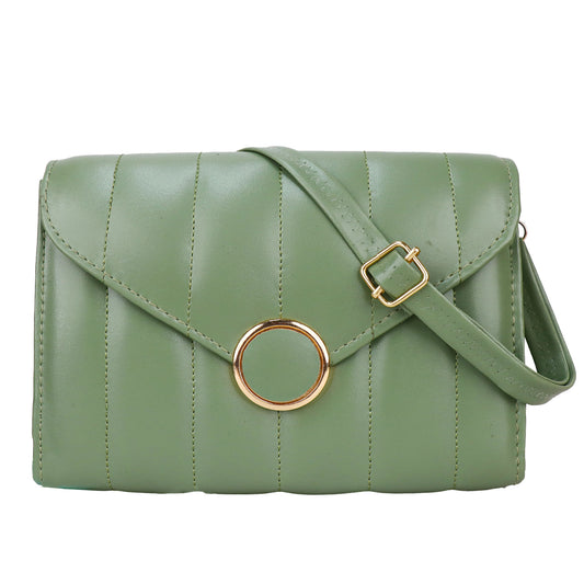 Ms. Puffy Vegan Leather quilted Sling Bag - Green