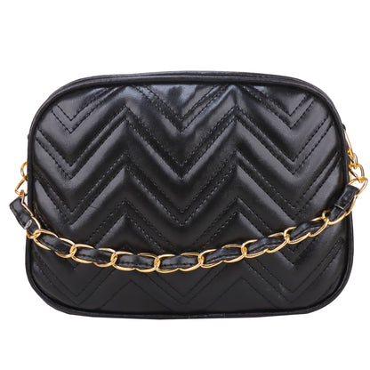 Miss Malibu Vegan Leather Quilted Sling Bag - Black