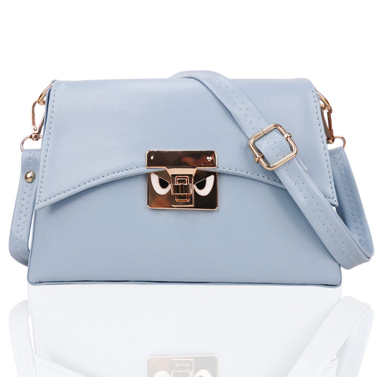 Devil Vegan Leather Satchel Box Sling Bag - Blue