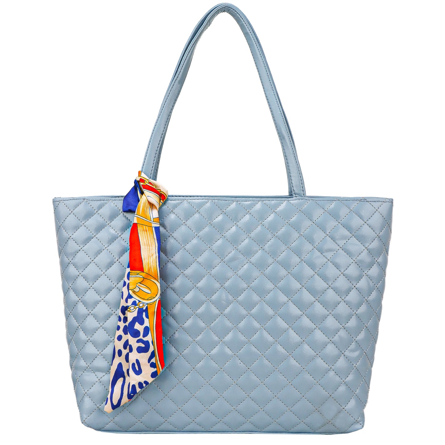 Blossom Vegan Leather Quilted Tote Bag - Blue