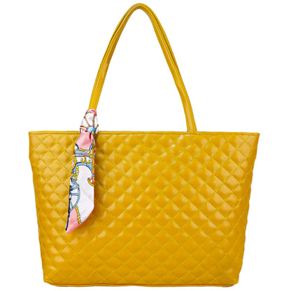 Blossom Vegan Leather Quilted Tote Bag - Yellow