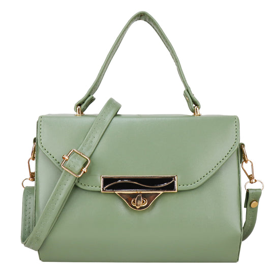 Madrid Vegan Leather Satchel Box Sling Bag - Green