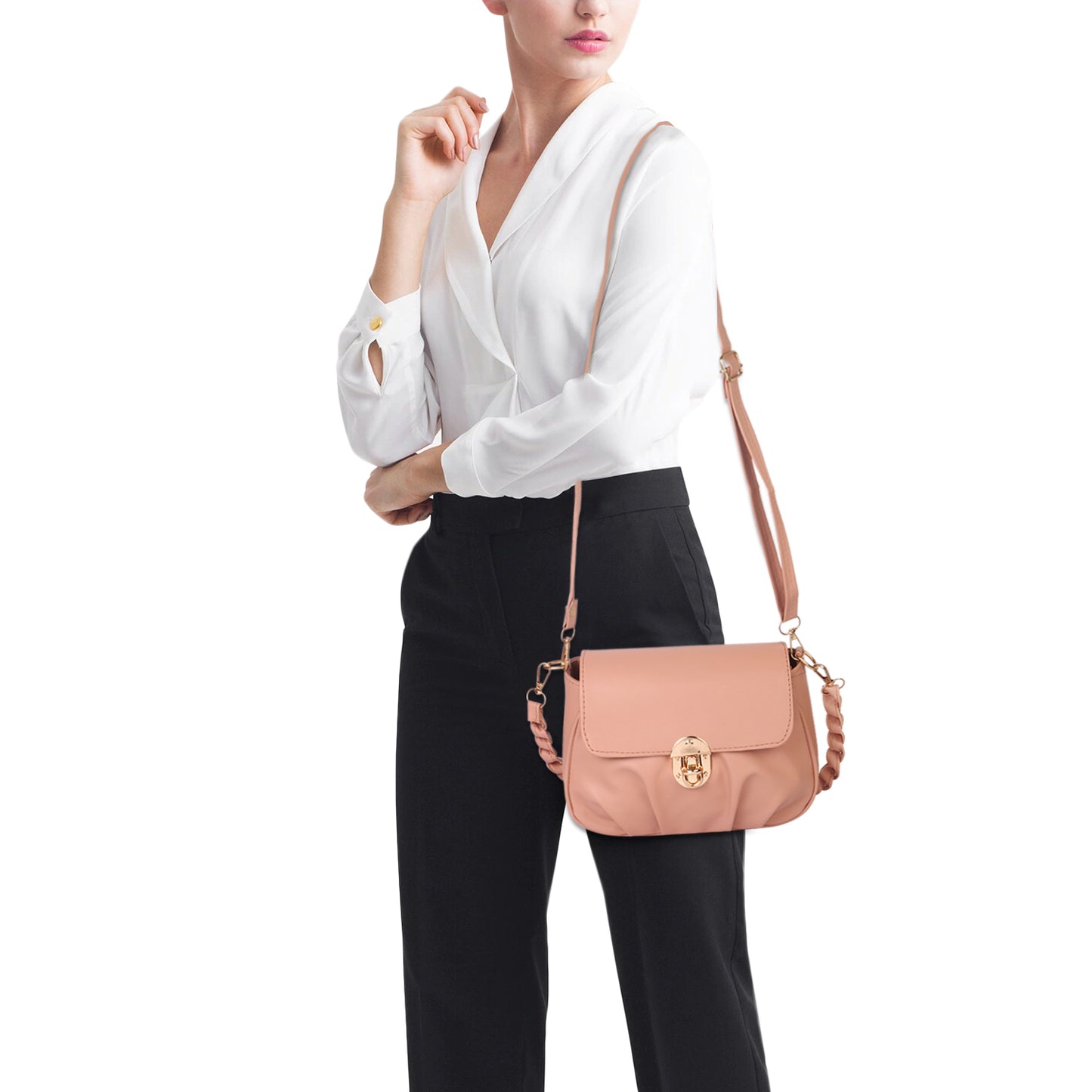 Ms. Trendy Stylish Vegan Leather Cross Body Sling Bag - Peach