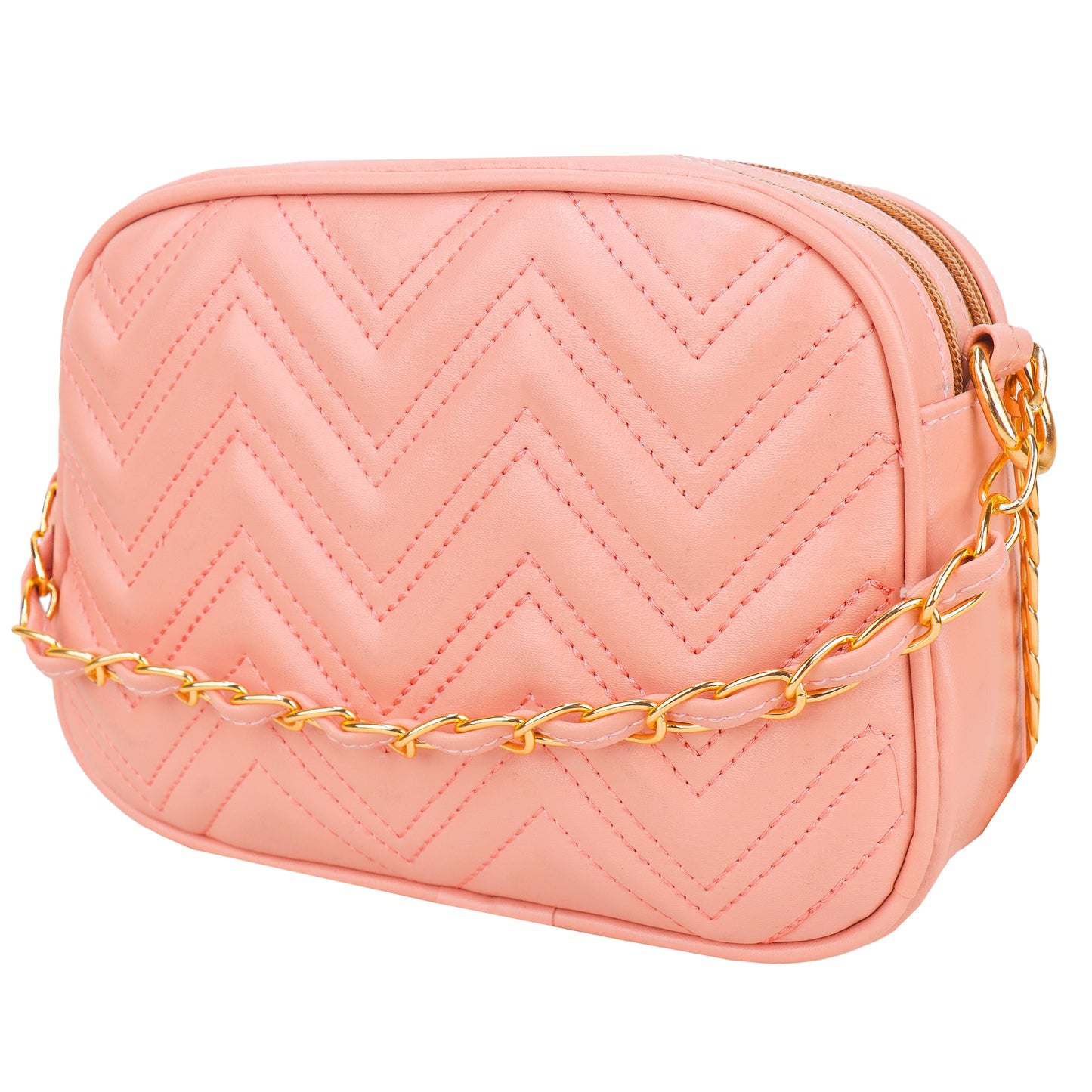 Miss Malibu Vegan Leather Quilted Sling Bag - Peach