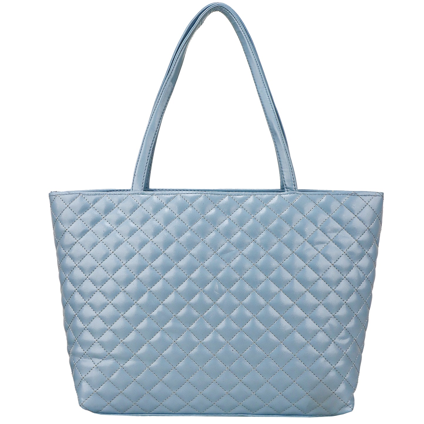 Blossom Vegan Leather Quilted Tote Bag - Blue