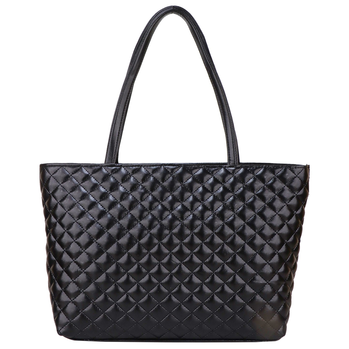 Blossom Vegan Leather Quilted Tote Bag - Black