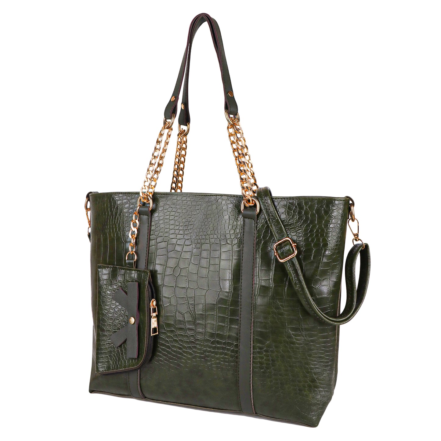 Callista Croco Vegan Leather Tote Bag with Money Pouch - Green