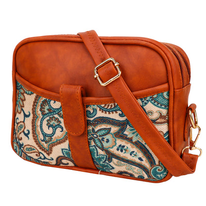 Ms. Elegant Paisley Printed Vegan Leather Sling Bag - Green