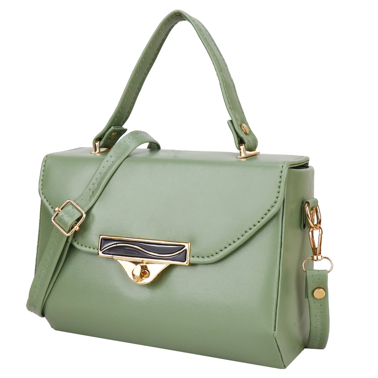 Madrid Vegan Leather Satchel Box Sling Bag - Green