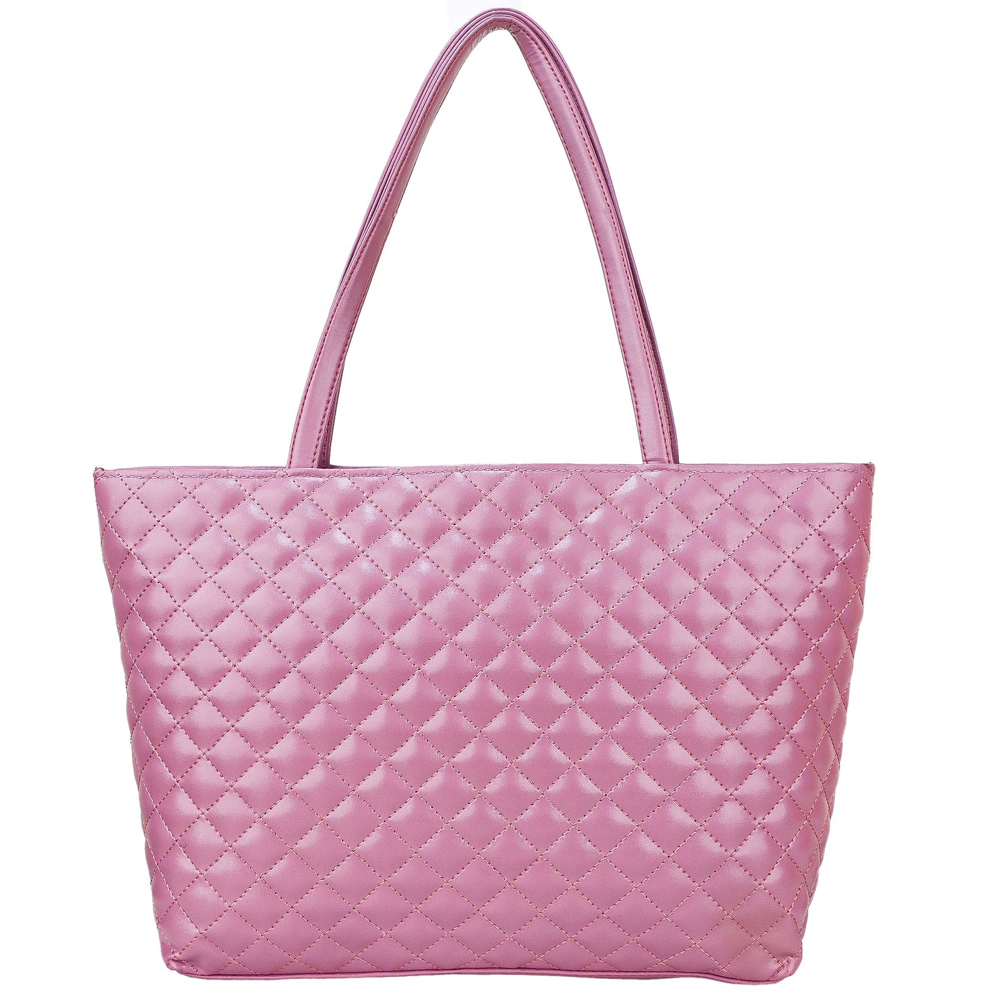 Blossom Vegan Leather Quilted Tote Bag - Pink