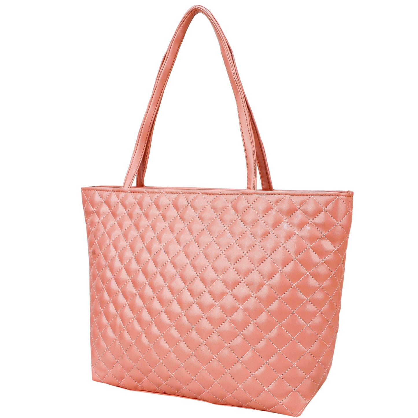 Blossom Vegan Leather Quilted Tote Bag - Peach