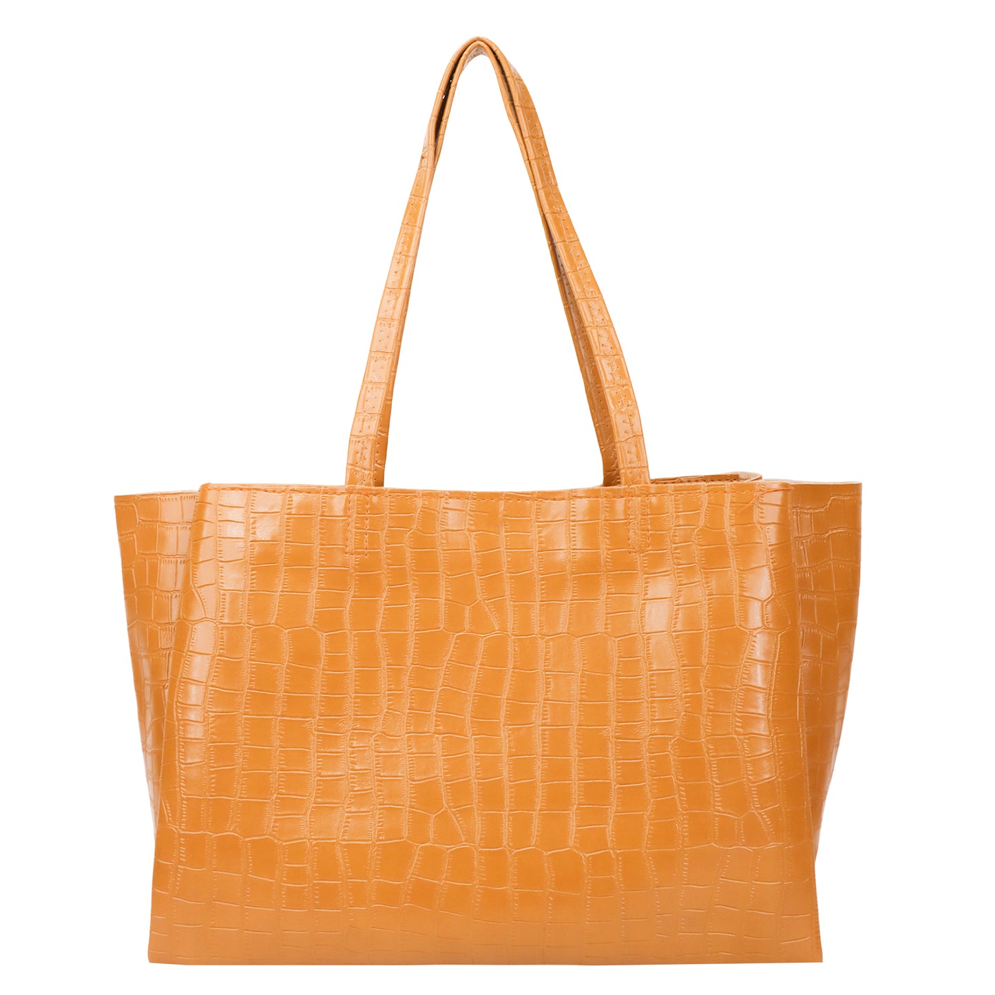 Kroko Vegan Leather 3 Compartment Tote Bag - Yellow