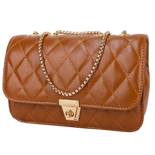 Miss Brasilia Vegan Leather Quilted Sling Bag - Brown