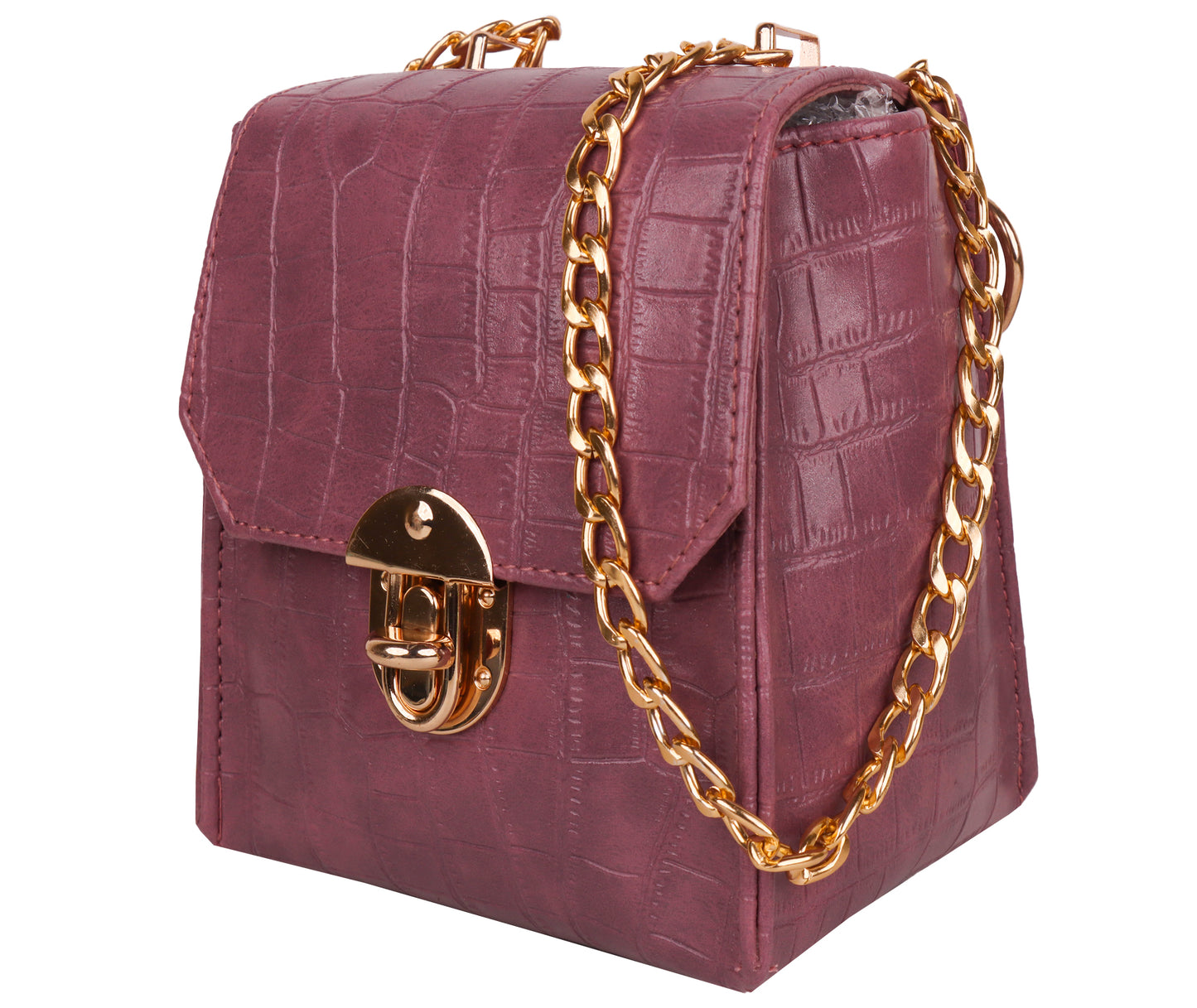 Miss Croco Vegan Leather Animal Skin Sling Bag - Purple