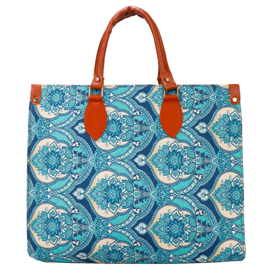 Gardinia Floral Canvas Hand Bag - Blue