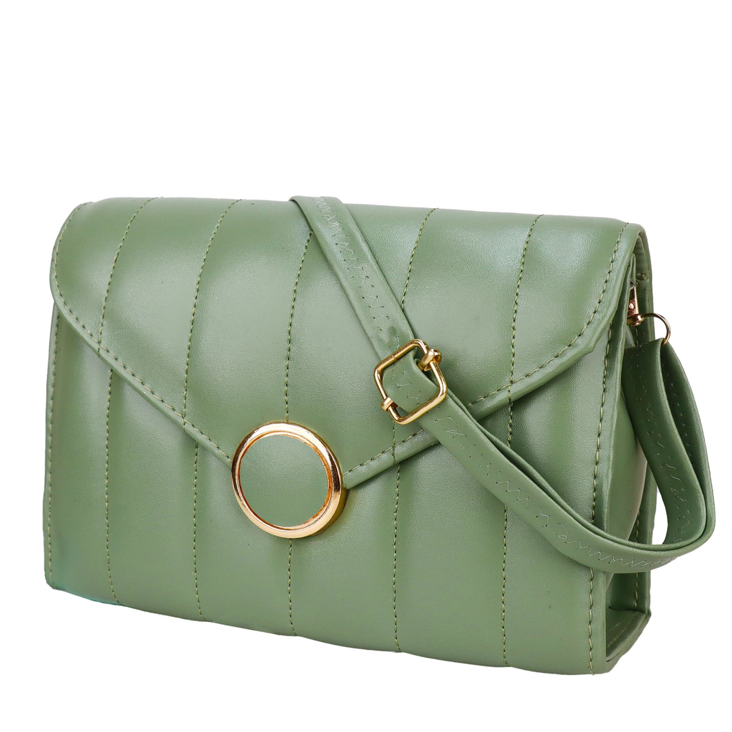 Ms. Puffy Vegan Leather quilted Sling Bag - Green