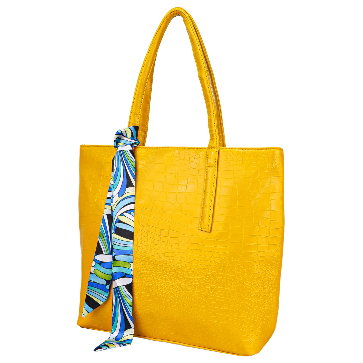 Croco Bloom Vegan Leather Tote Bag - Yellow