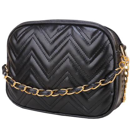 Miss Malibu Vegan Leather Quilted Sling Bag - Black