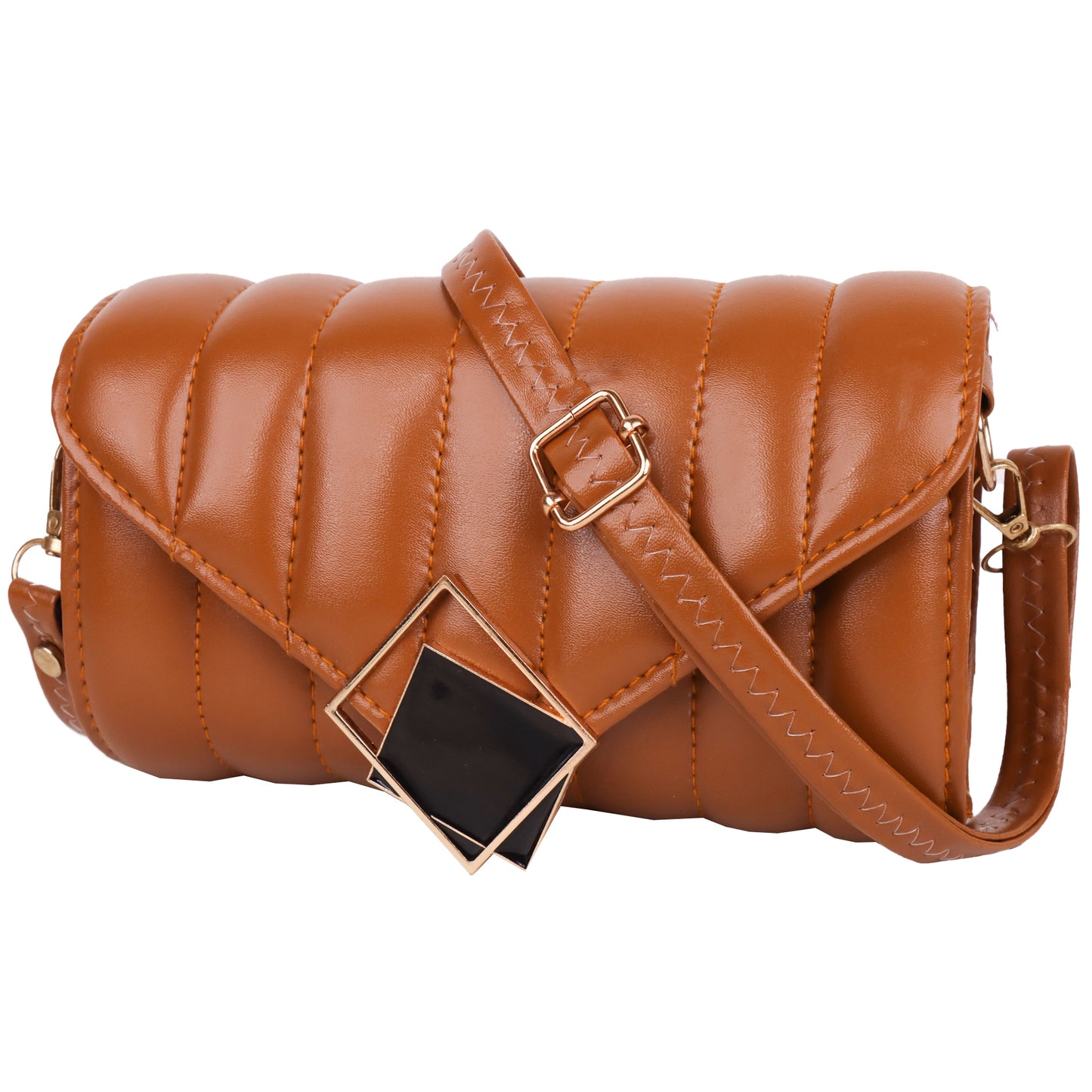 Princess Puffy Vegan Leather Quilted Sling Bag - Brown