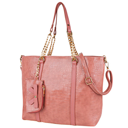 Callista Croco Vegan Leather Tote Bag with Money Pouch - Peach