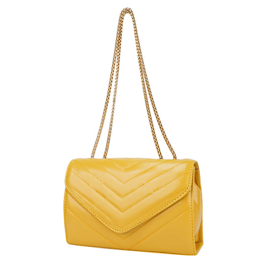 Miss Santorini Vegan Leather Quilted Sling Bag - Yellow