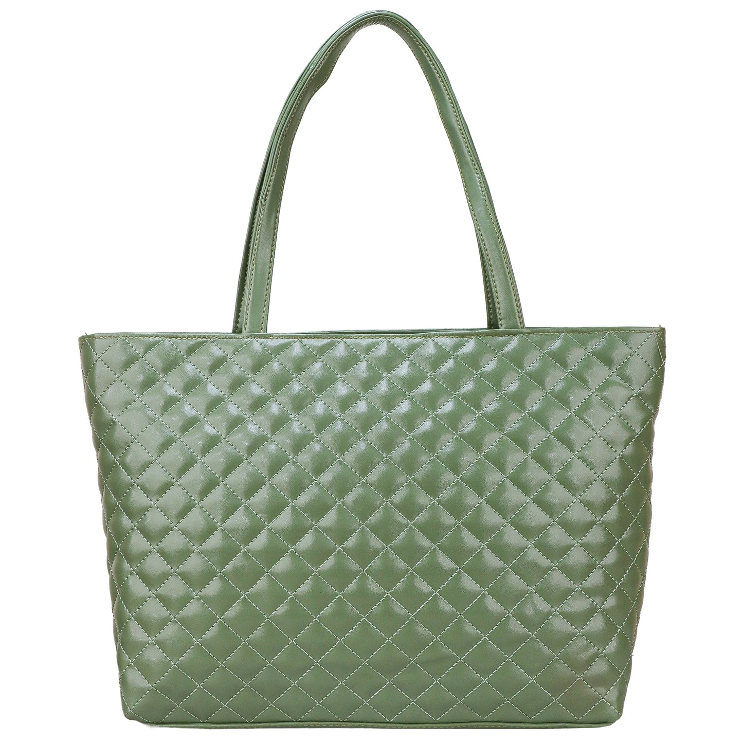 Blossom Vegan Leather Quilted Tote Bag - Green