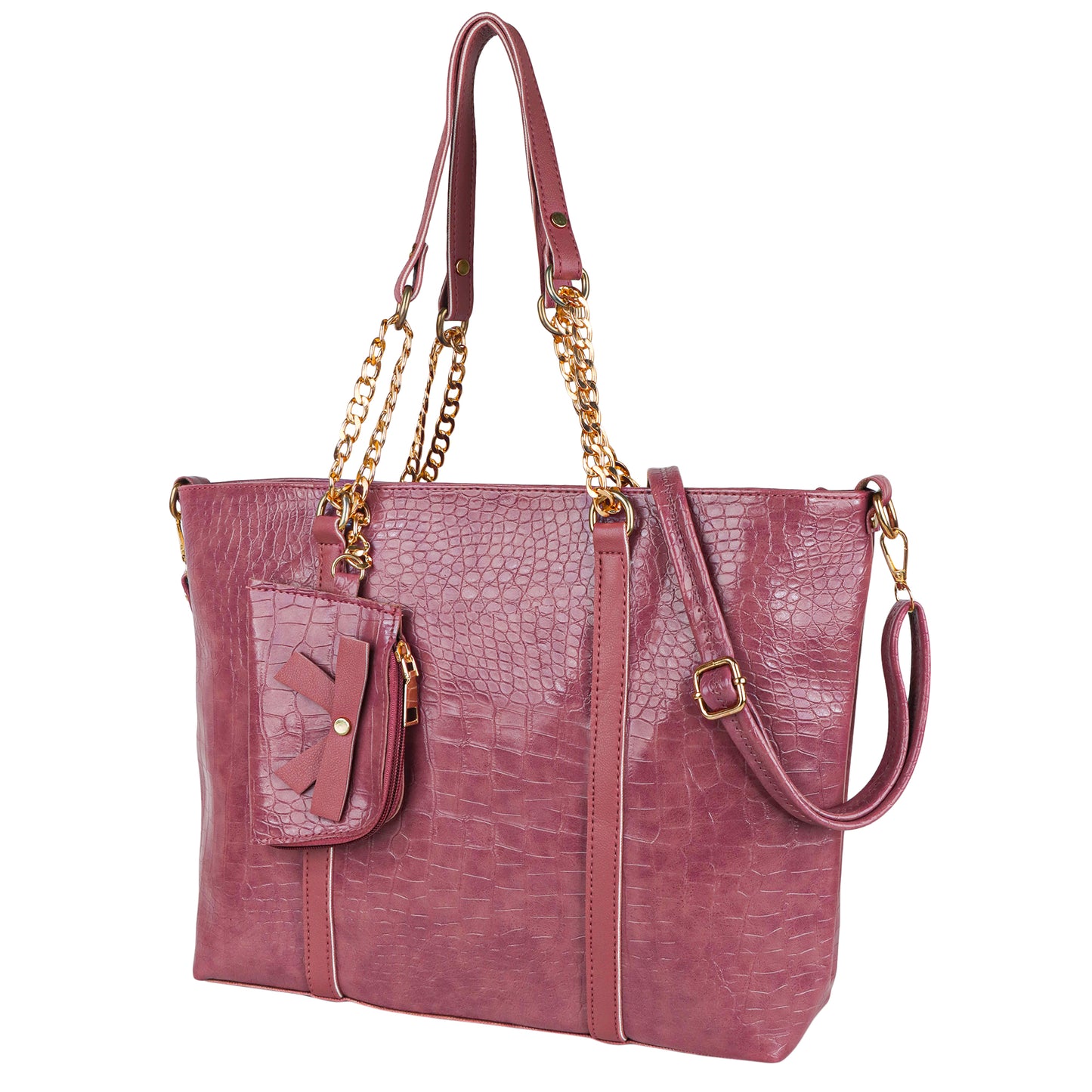 Callista Croco Vegan Leather Tote Bag with Money Pouch - Purple