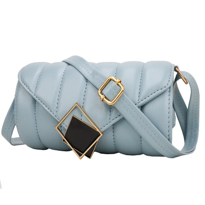 Princess Puffy Vegan Leather Quilted Sling Bag - Blue