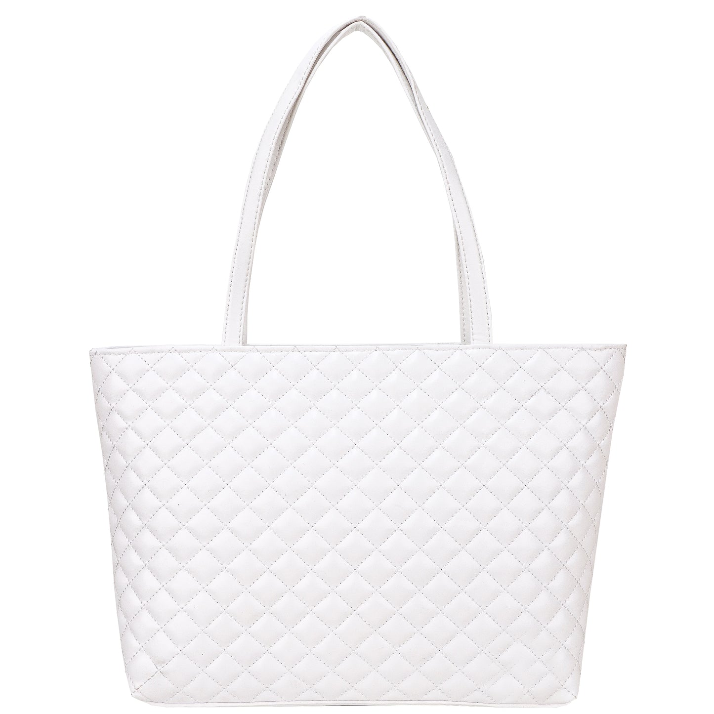 Blossom Vegan Leather Quilted Tote Bag - White