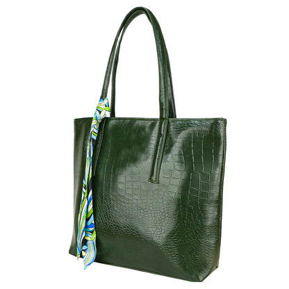 Croco Bloom Vegan Leather Tote Bag - Green