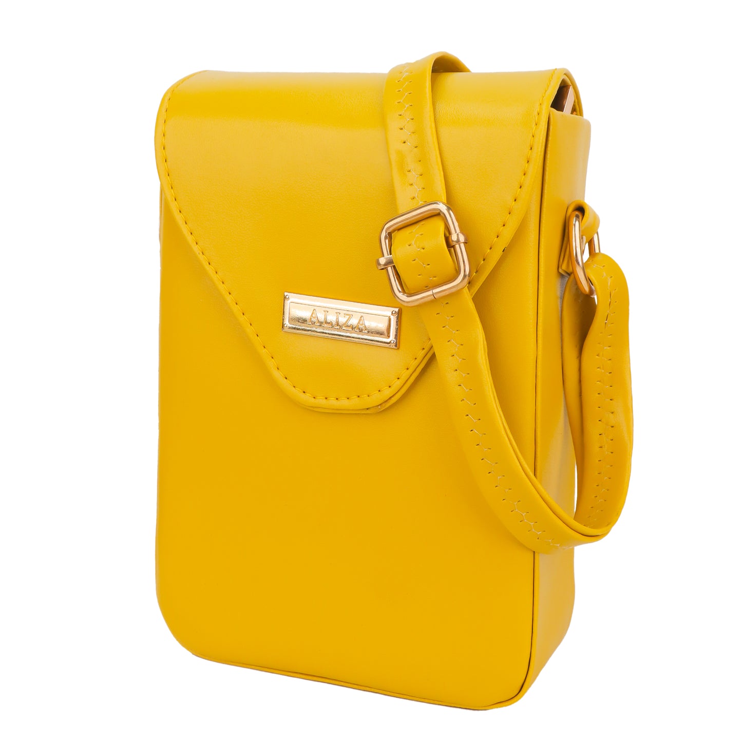 Miss Elona Vegan Leather Vertical Box Sling Messenger Bag - Yellow