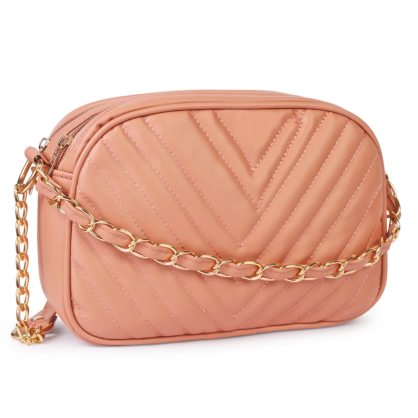 Princess Malibu Vegan Leather Quilted Sling Bag - Peach