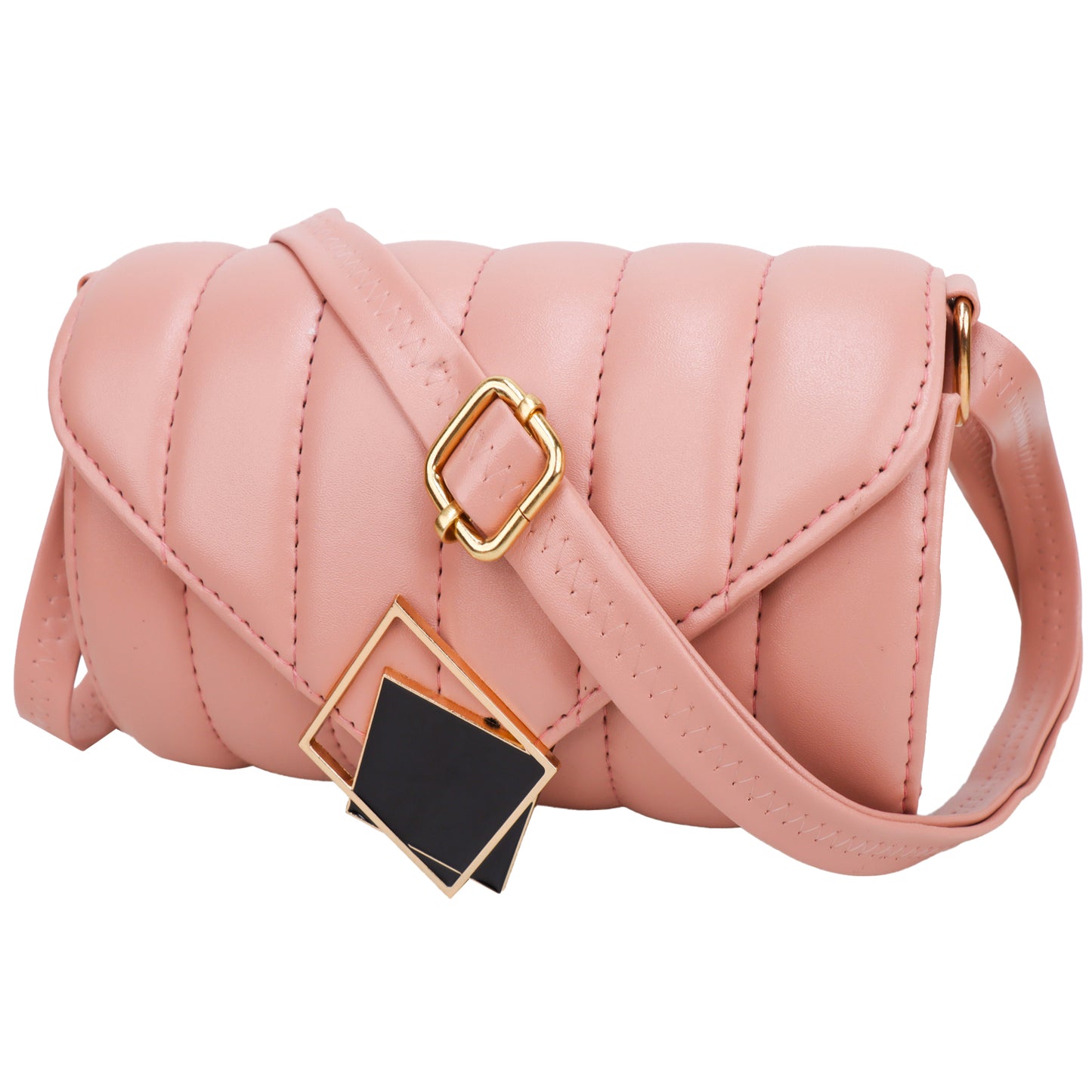 Princess Puffy Vegan Leather Quilted Sling Bag - Peach