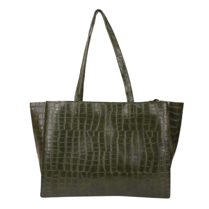 Kroko Vegan Leather 3 Compartment Tote Bag - Green