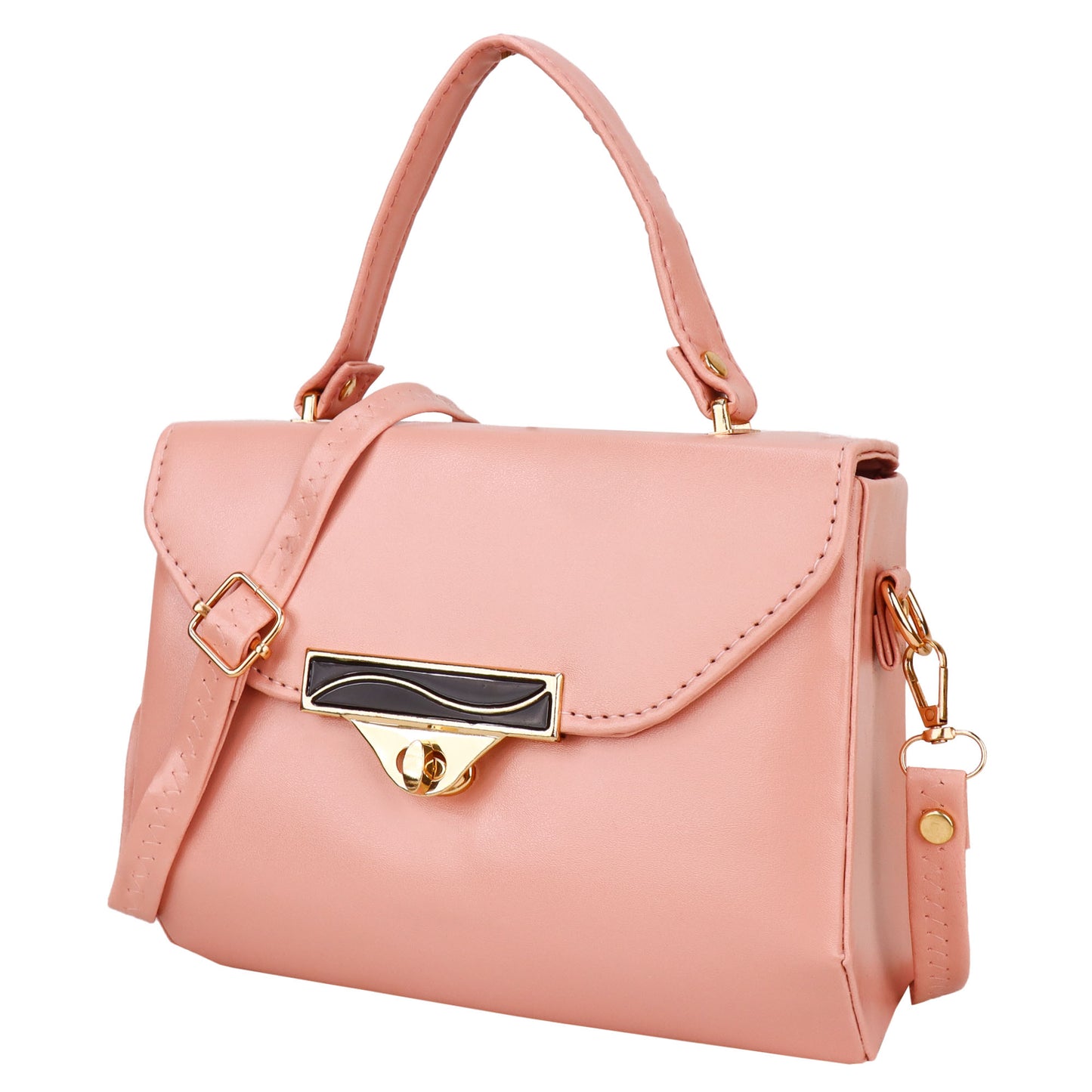 Madrid Vegan Leather Satchel Box Sling Bag - Peach