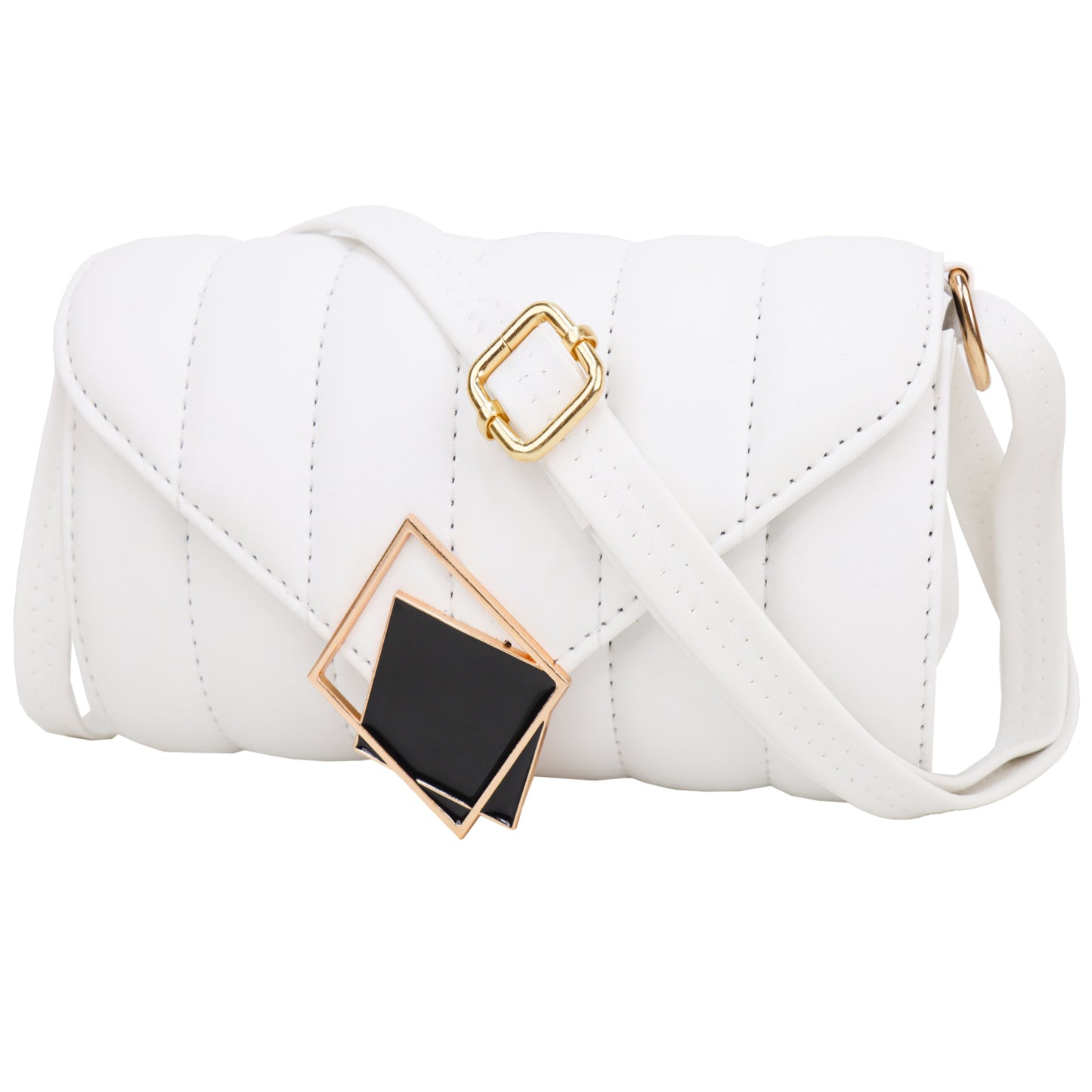 Princess Puffy Vegan Leather Quilted Sling Bag - White